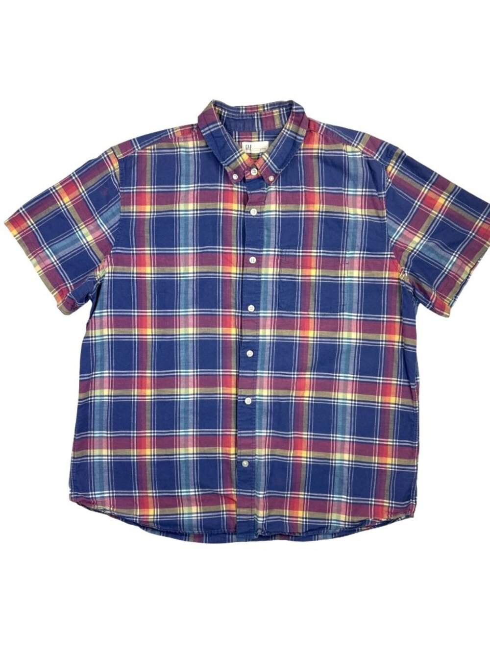 Gap Men's XL Plaid Button Up Shirt Short Sleeve Stretch Multicolor Preppy Casual